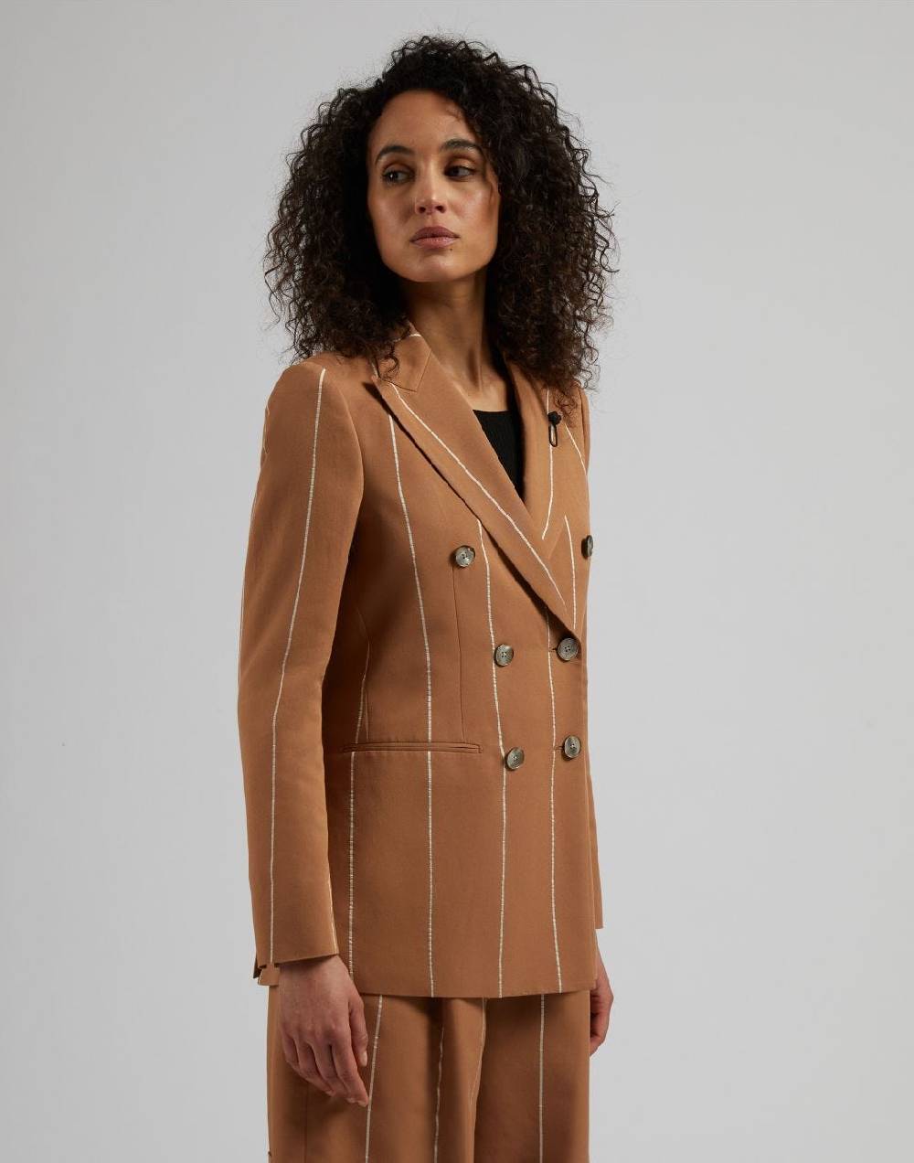 Lardini Blazer doppiopetto ruggine in viscosa gessato largo Presa