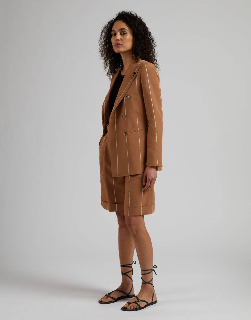 Lardini Blazer doppiopetto ruggine in viscosa gessato largo Presa