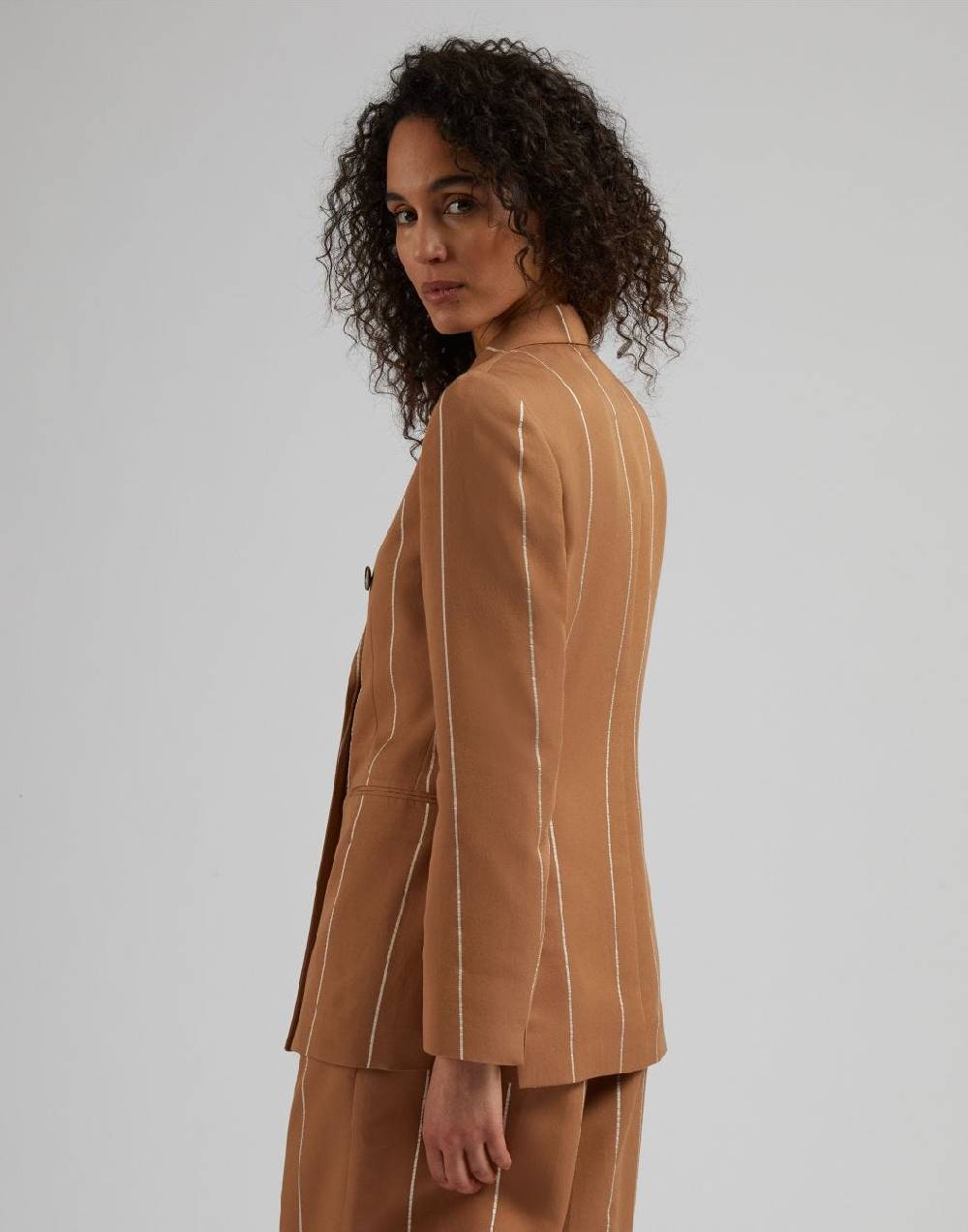 Lardini Blazer doppiopetto ruggine in viscosa gessato largo Presa