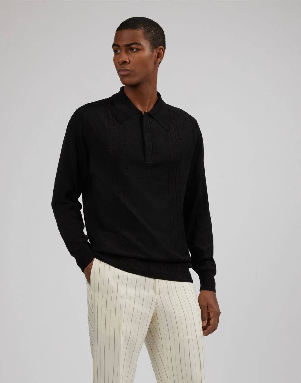 Lardini Polo a manica lunga nera Outlet