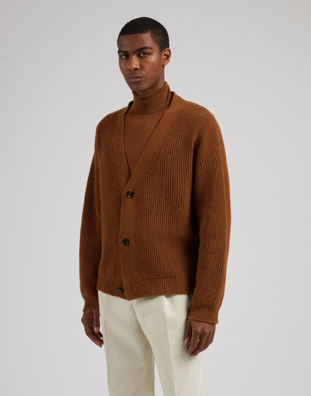 Lardini Cardigan nocciola in lana e cashmere Offerte