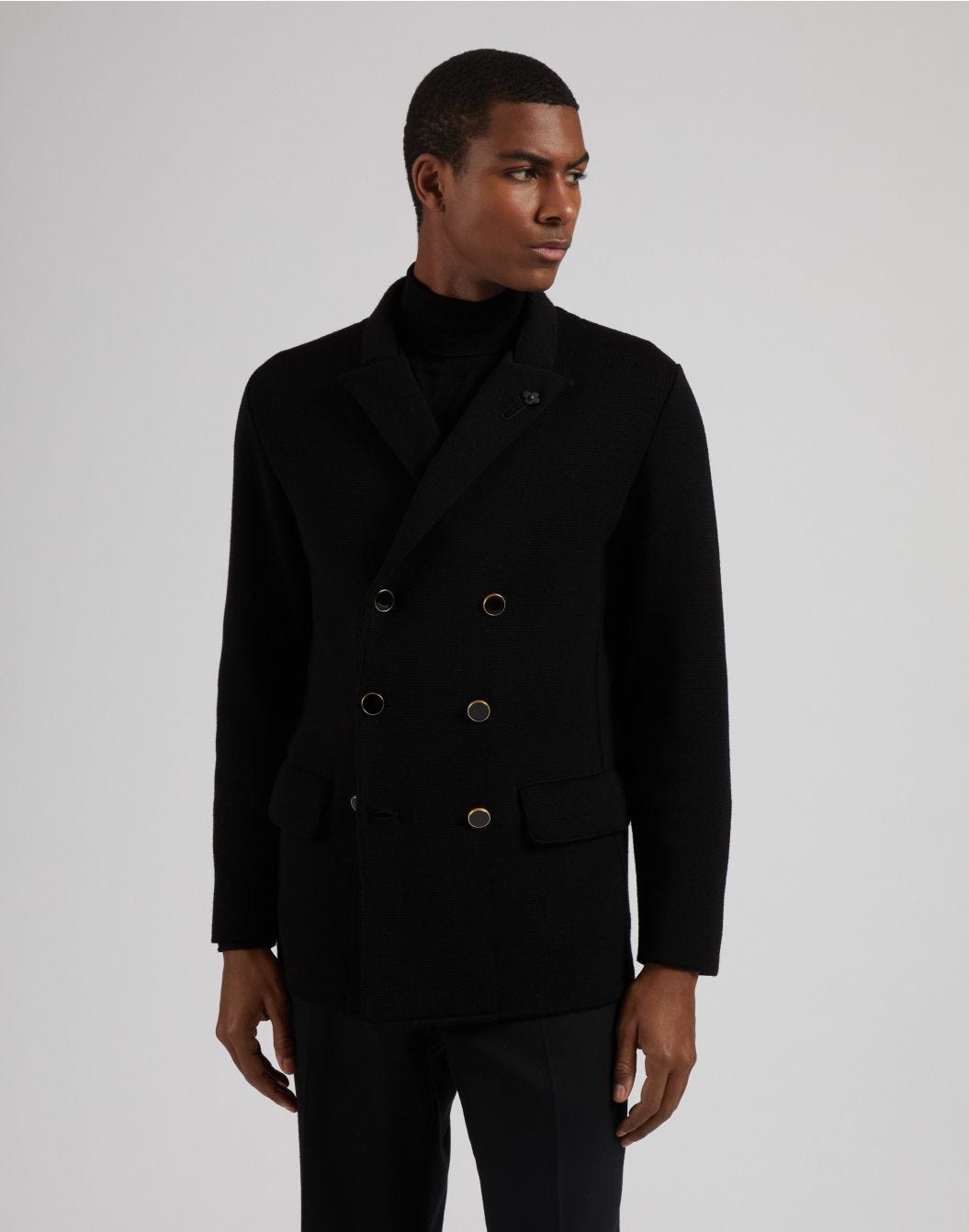 Lardini Peacoat nero doppiopetto in lana merino 100% Negozio