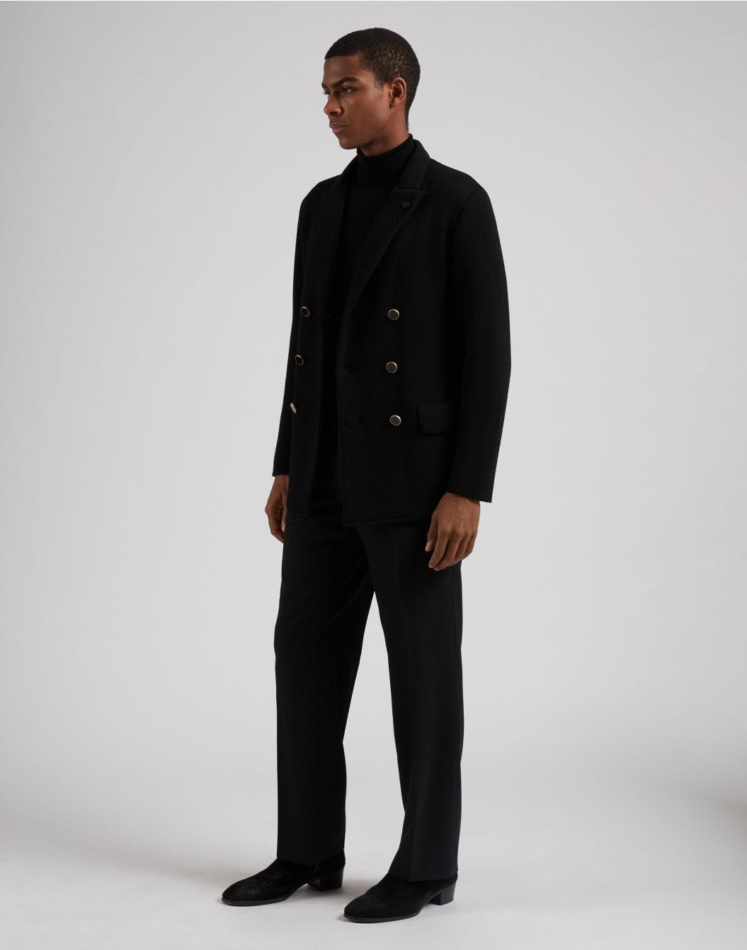 Lardini Peacoat nero doppiopetto in lana merino 100% Negozio