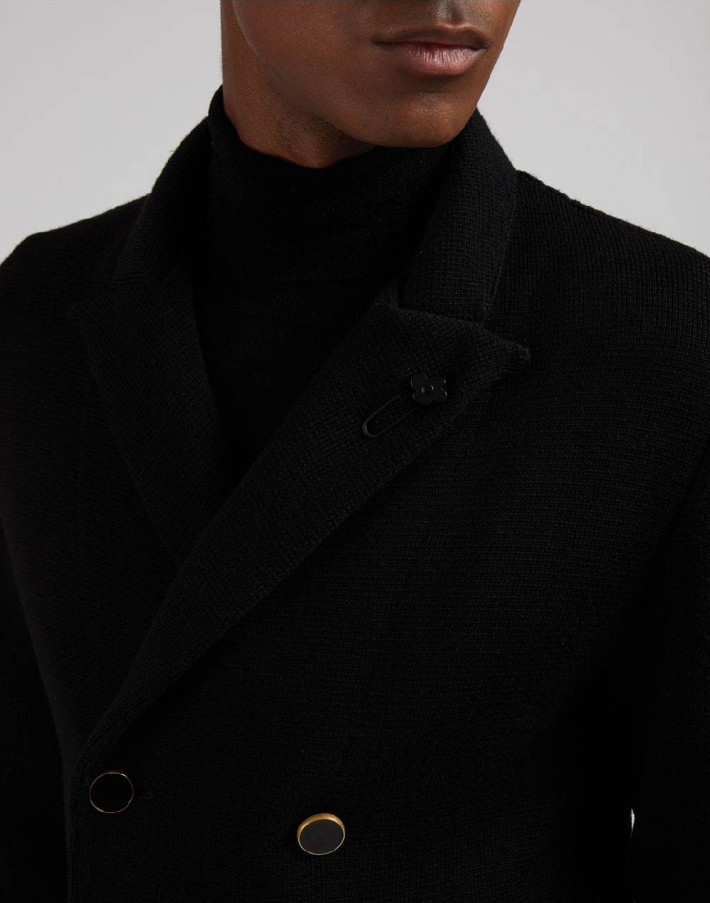 Lardini Peacoat nero doppiopetto in lana merino 100% Negozio