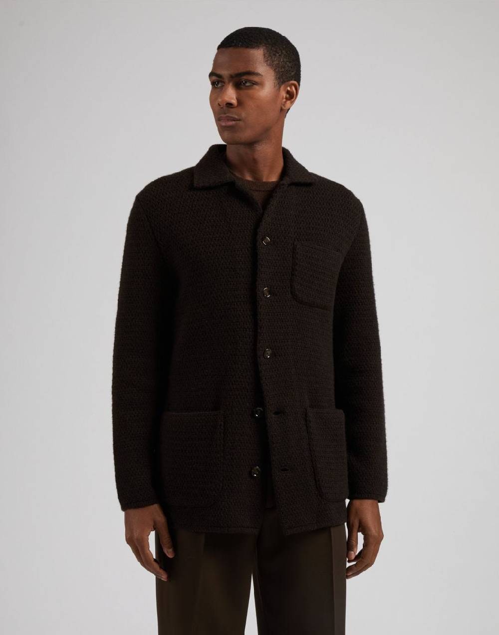 Lardini Giacca maglia marrone in 100% cashmere ecologico In Saldo