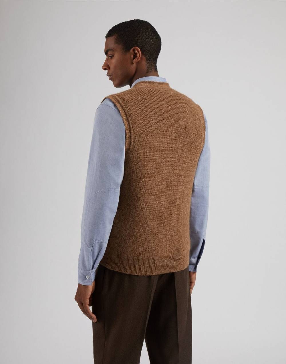 Lardini Gilet nocciola in maglia di lana bio e alpaca Nuova