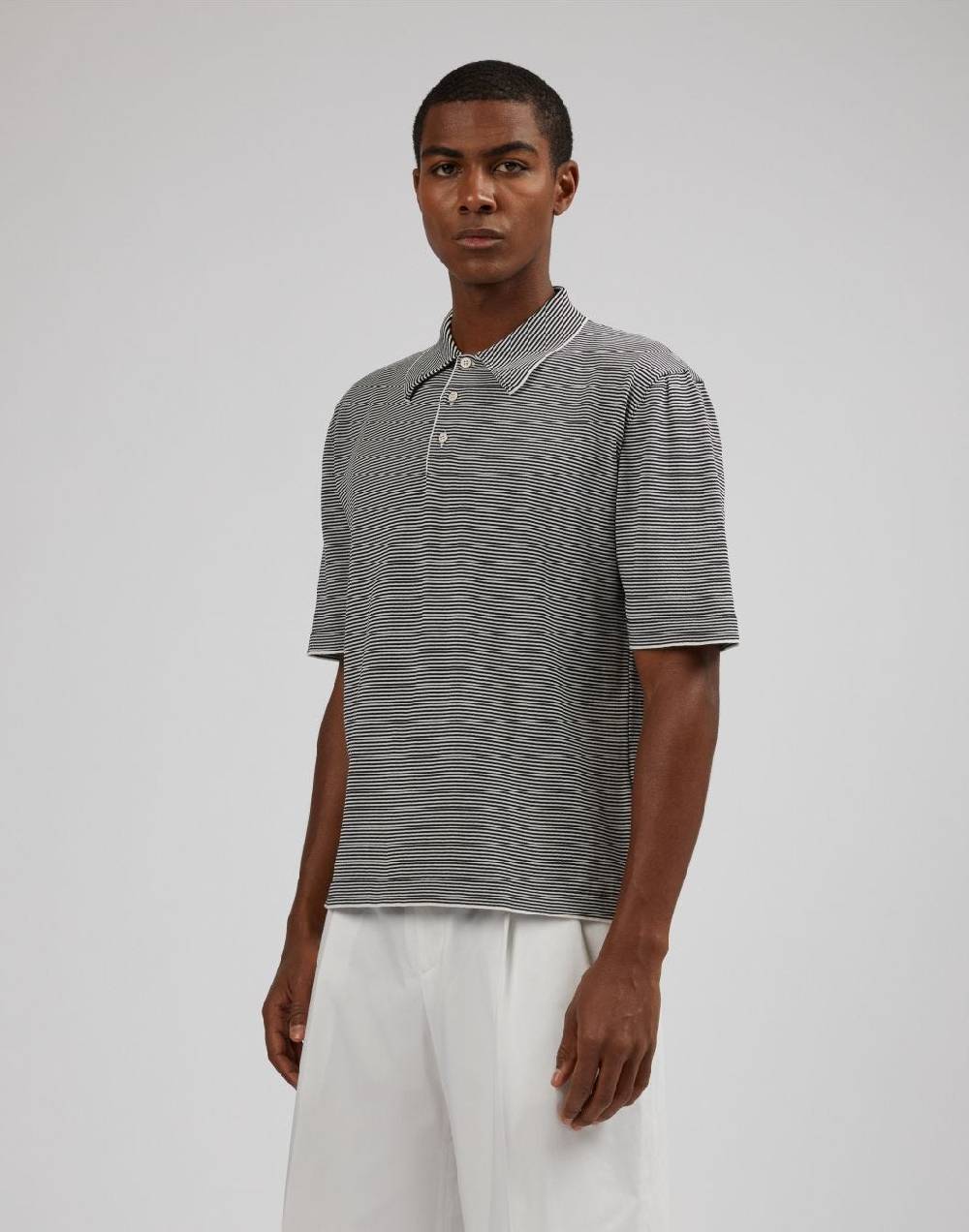 Lardini Polo in cotone crêpe jacquard bicolore Pezzi Unici