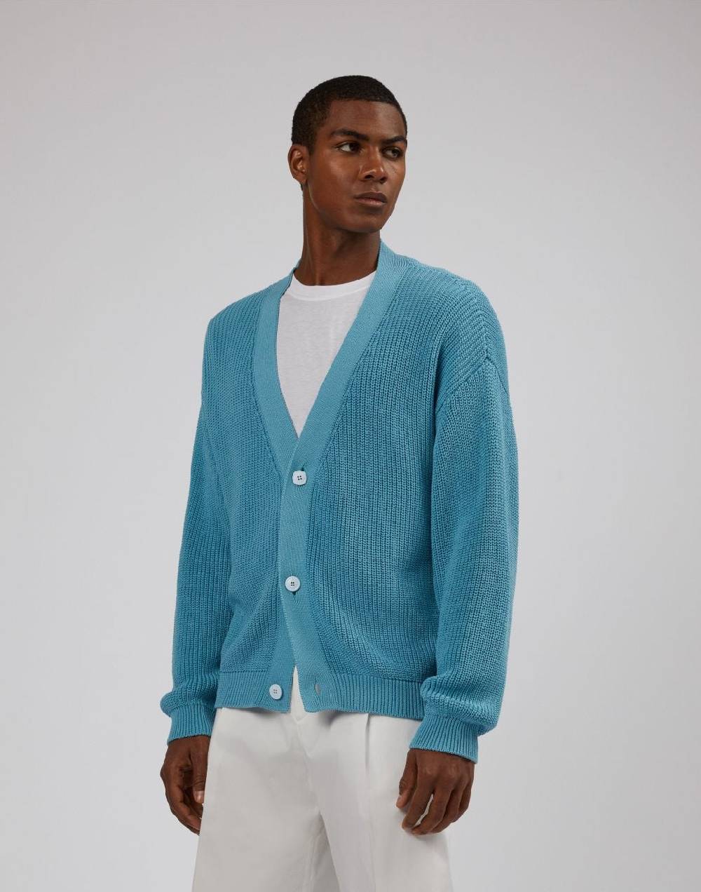 Lardini Cardigan azzurro in cotone crêpe a coste Soddisfazione Garantita
