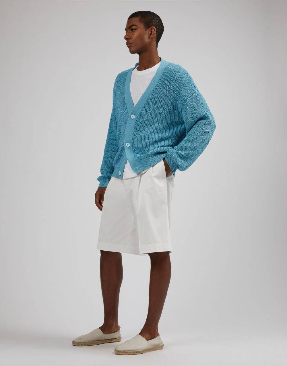 Lardini Cardigan azzurro in cotone crêpe a coste Soddisfazione Garantita