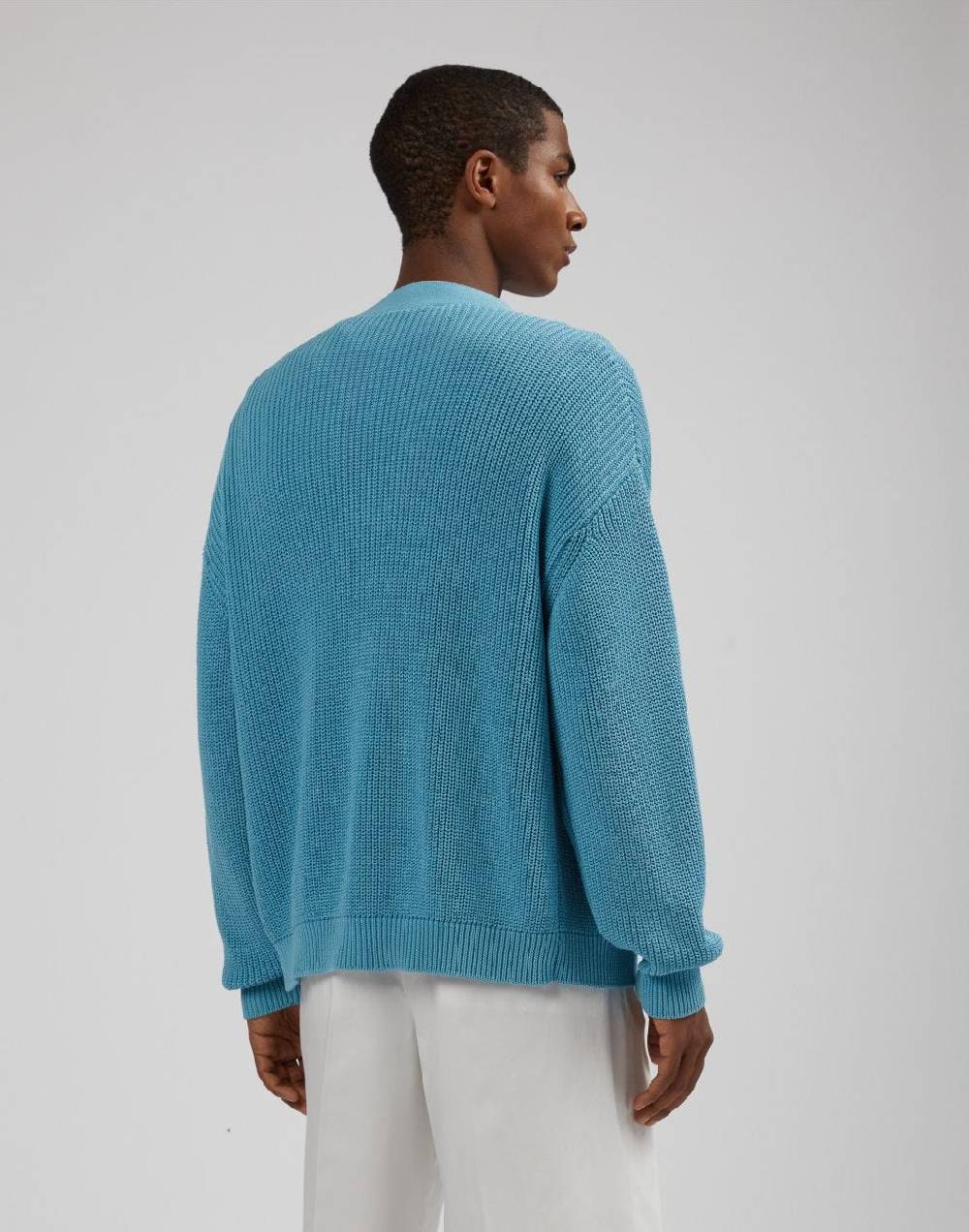 Lardini Cardigan azzurro in cotone crêpe a coste Soddisfazione Garantita