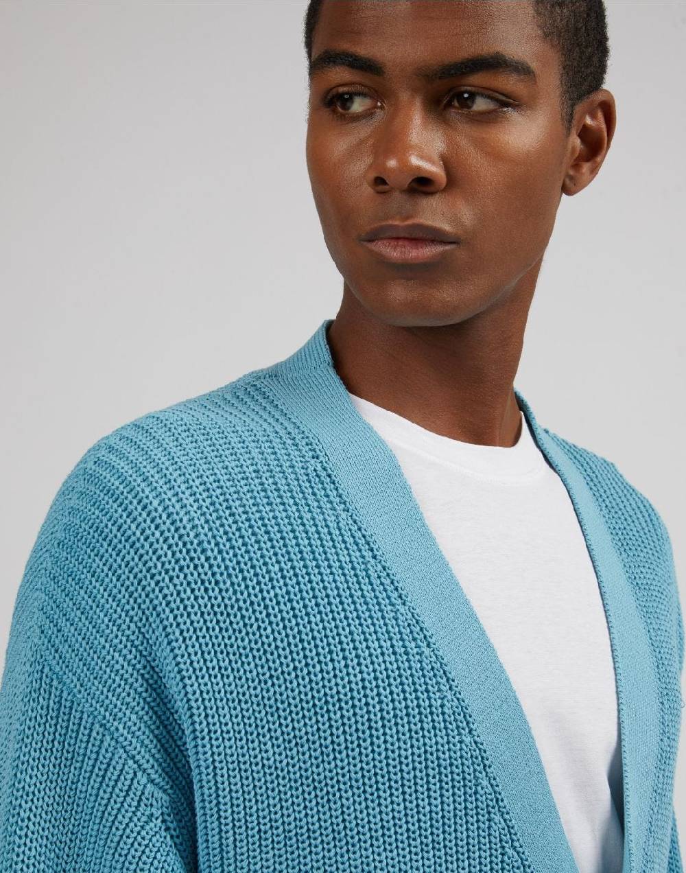 Lardini Cardigan azzurro in cotone crêpe a coste Soddisfazione Garantita