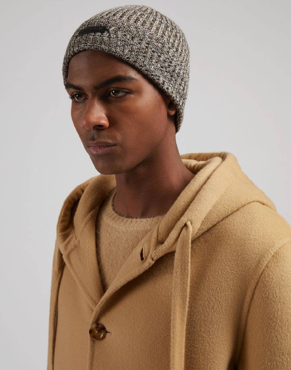 Lardini Berretto in lana merino 3 colori con lavorazione a coste Promozione Limitata