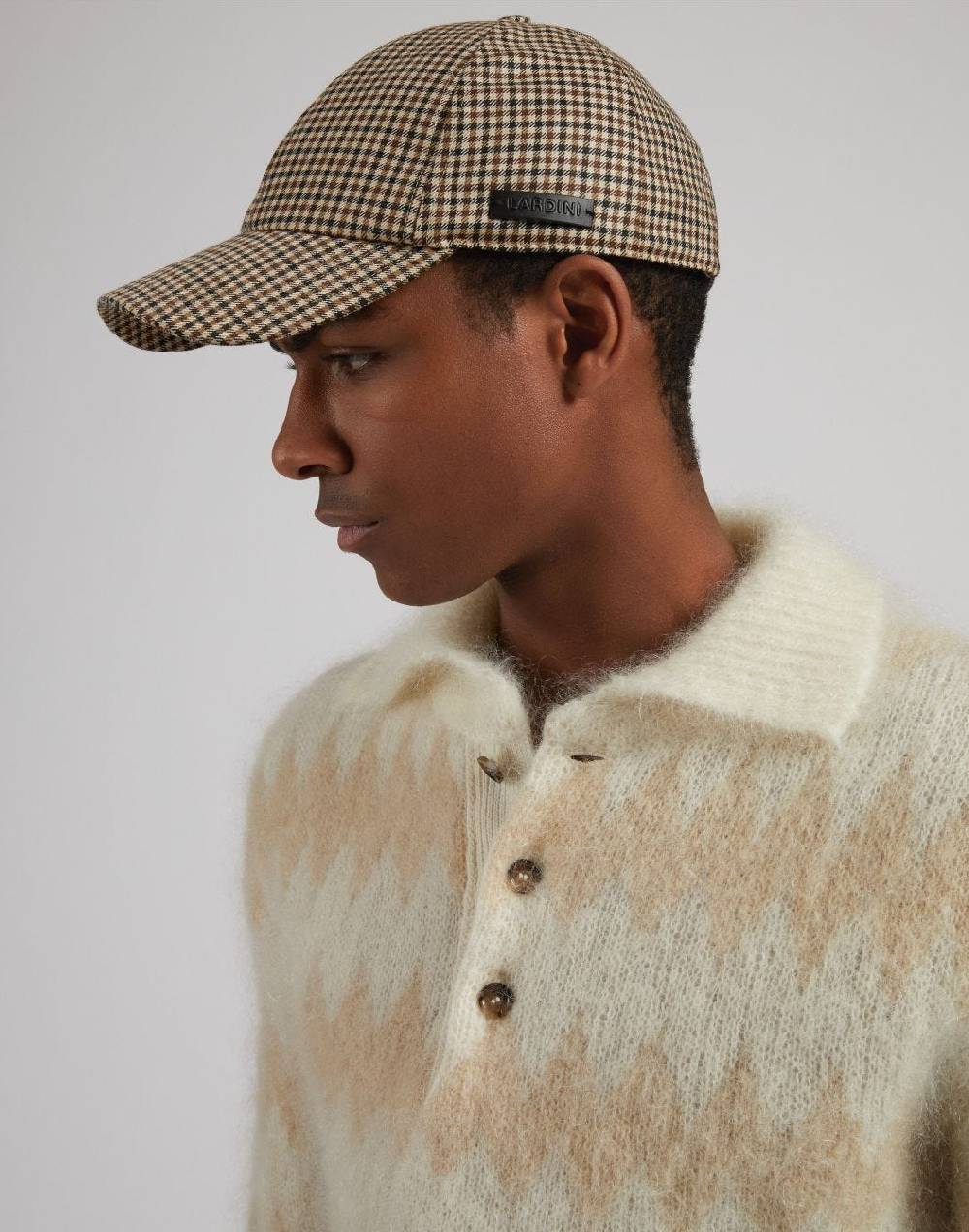 Lardini Cappello baseball in lana con disegno damier beige-marrone Shopping Online
