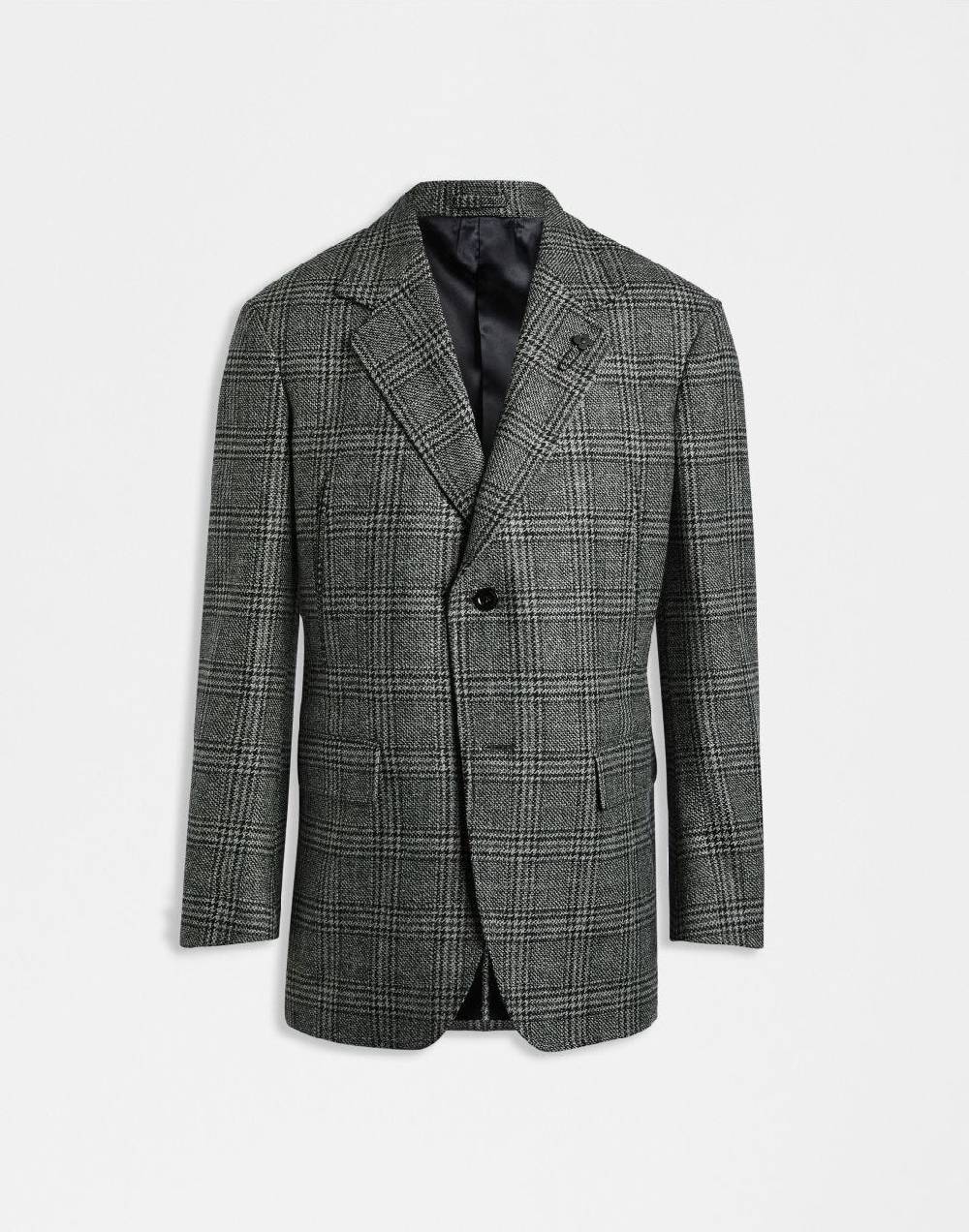 Lardini Giaccone monopetto in labswool di lana cashmere fantasia grigo-nero