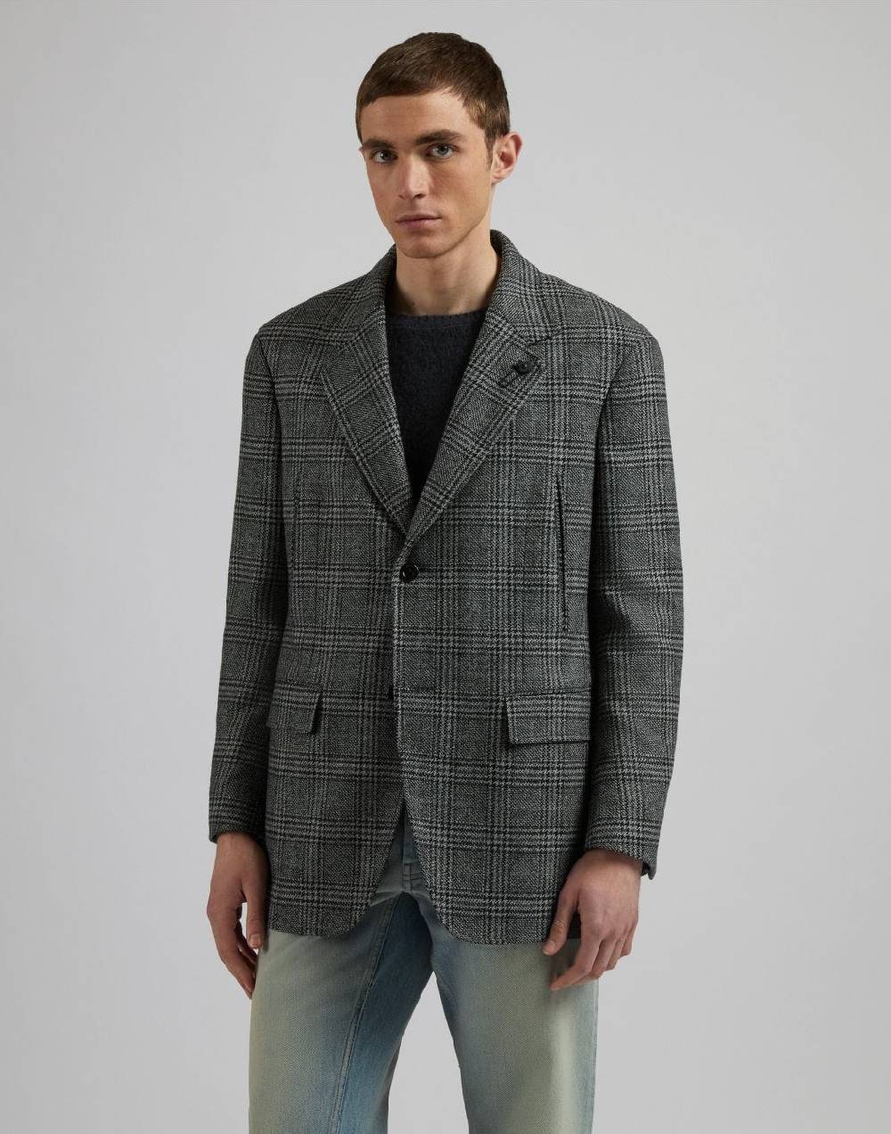Lardini Giaccone monopetto in labswool di lana cashmere fantasia grigo-nero Affare Del Giorno
