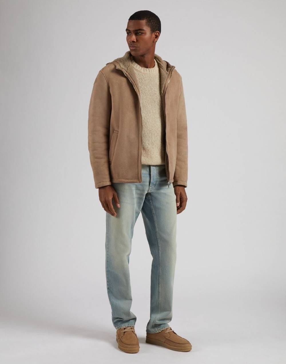Lardini Giubbino con cappuccio in pelle di montone merino nocciola Prezzo Ridotto