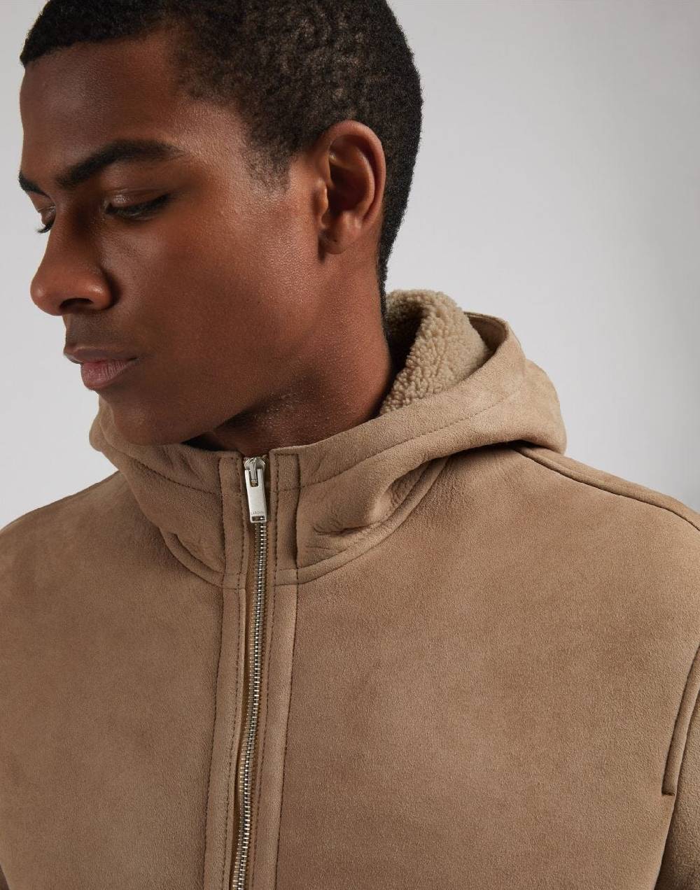 Lardini Giubbino con cappuccio in pelle di montone merino nocciola Prezzo Ridotto