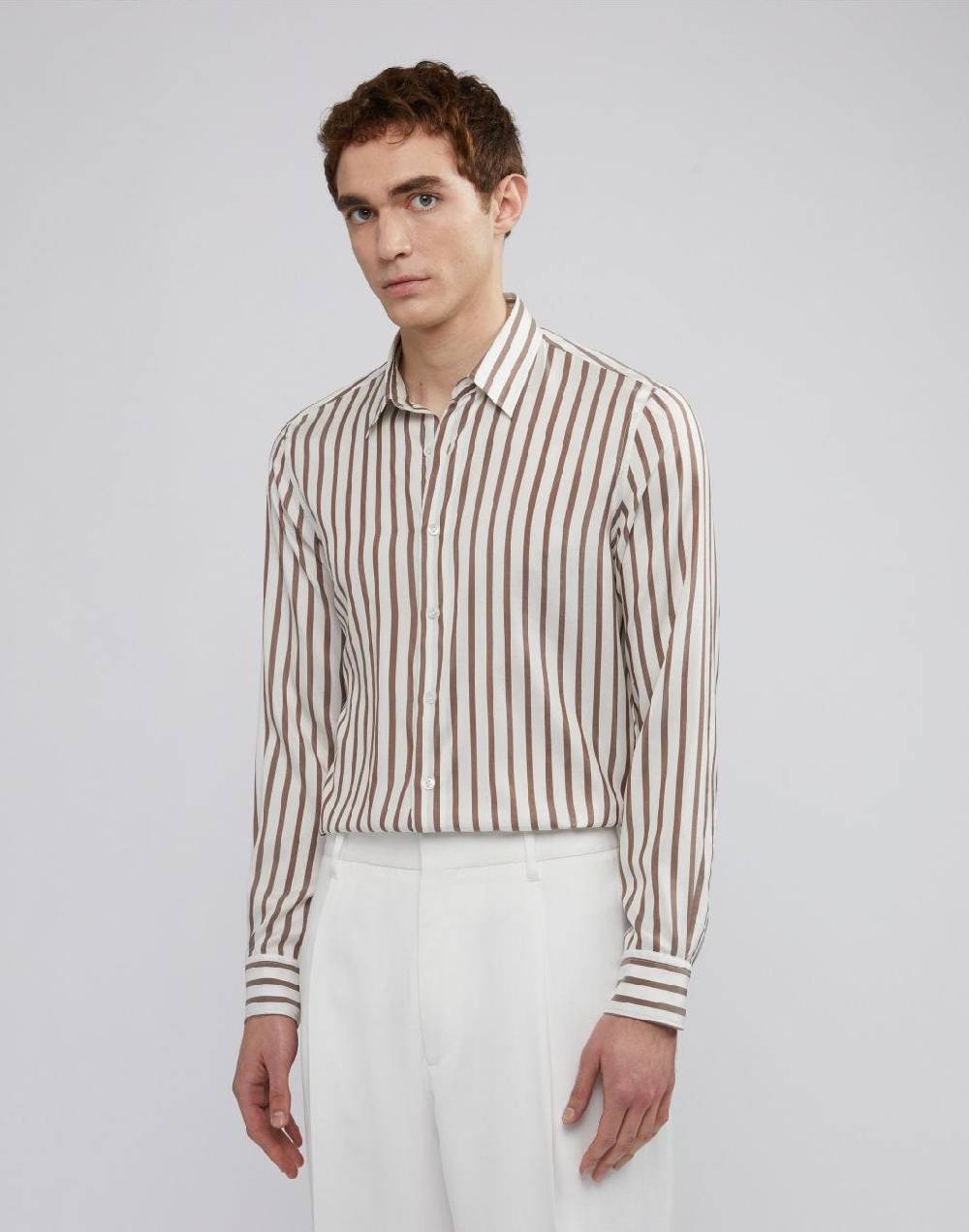 Lardini Camicia in seta con disegno riga In Vendita