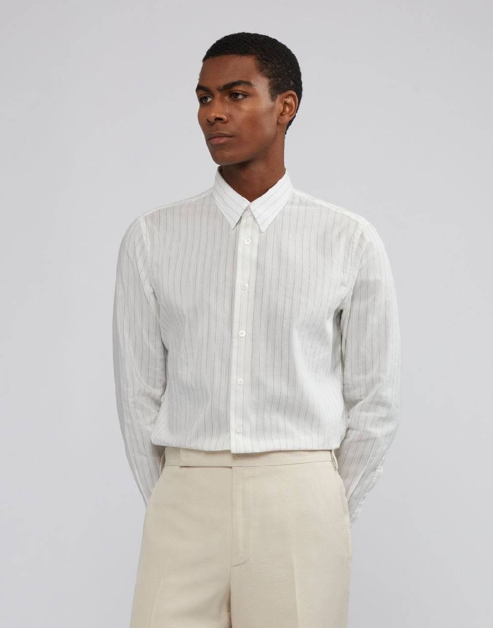 Lardini Camicia bianca a righe con collo italiano Saldi