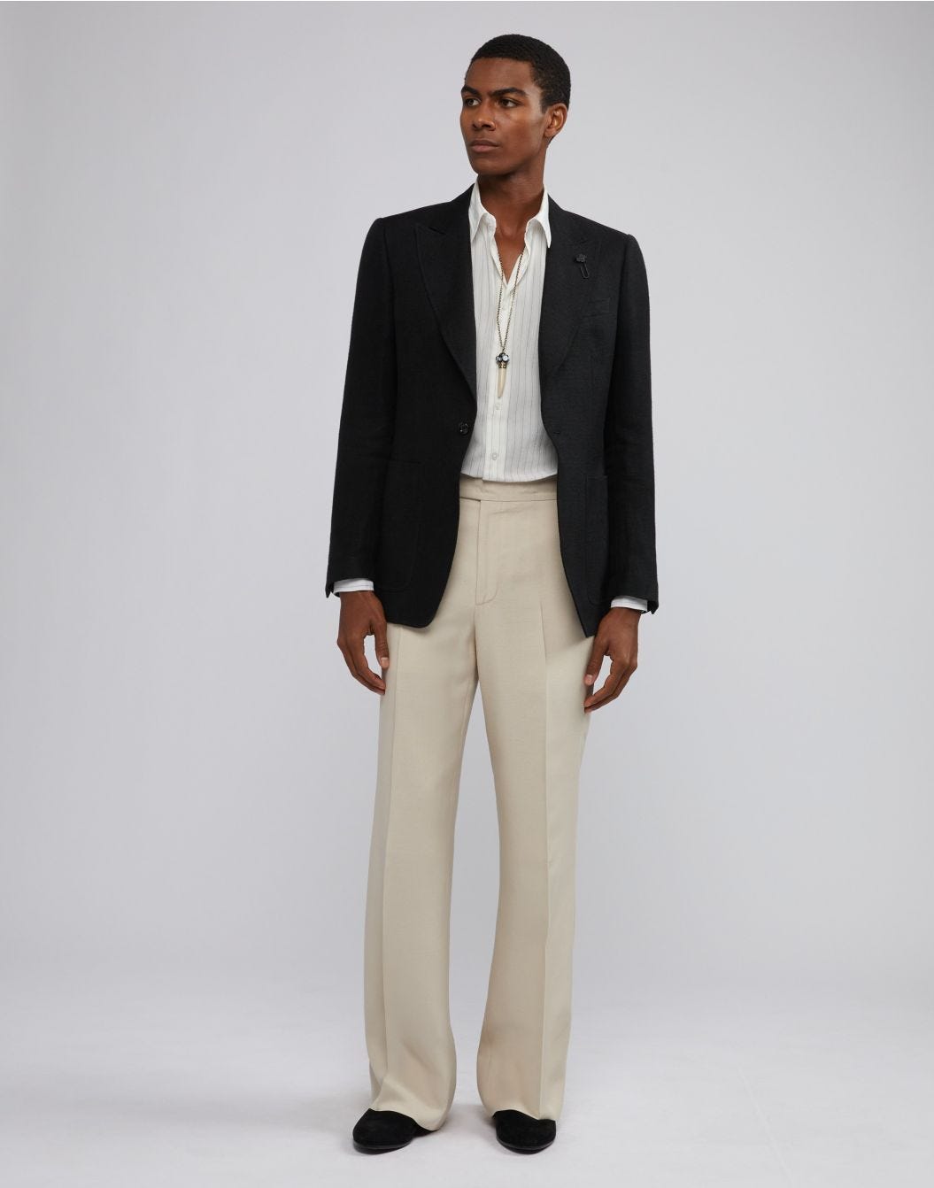 Lardini Camicia bianca a righe con collo italiano Saldi