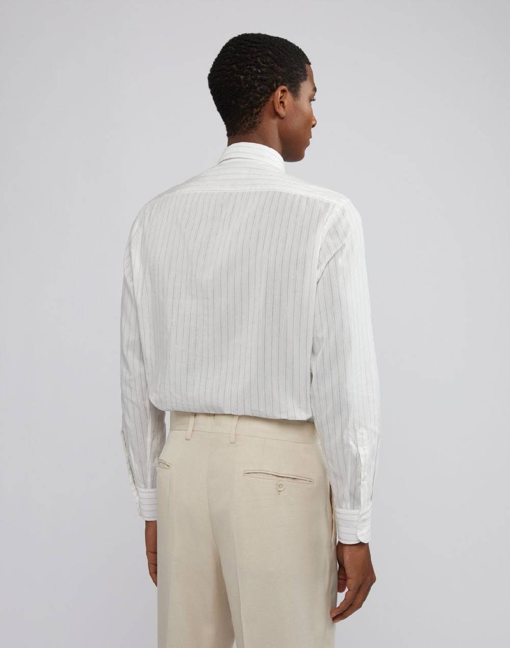 Lardini Camicia bianca a righe con collo italiano Saldi