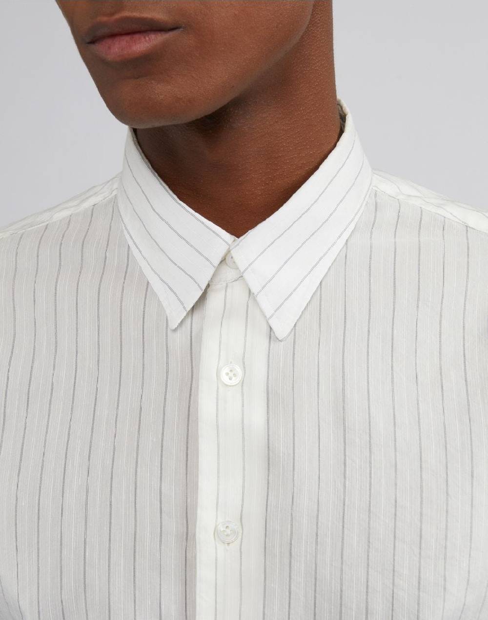 Lardini Camicia bianca a righe con collo italiano Saldi