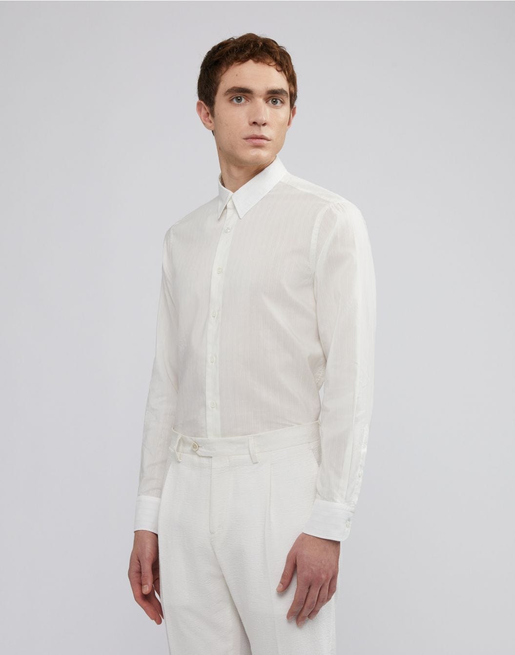 Lardini Camicia bianca con collo italiano in voile Offerte