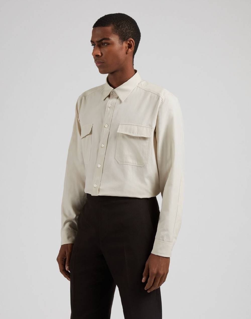 Lardini Camicia relaxed panna in twill di cotone washed Nuova