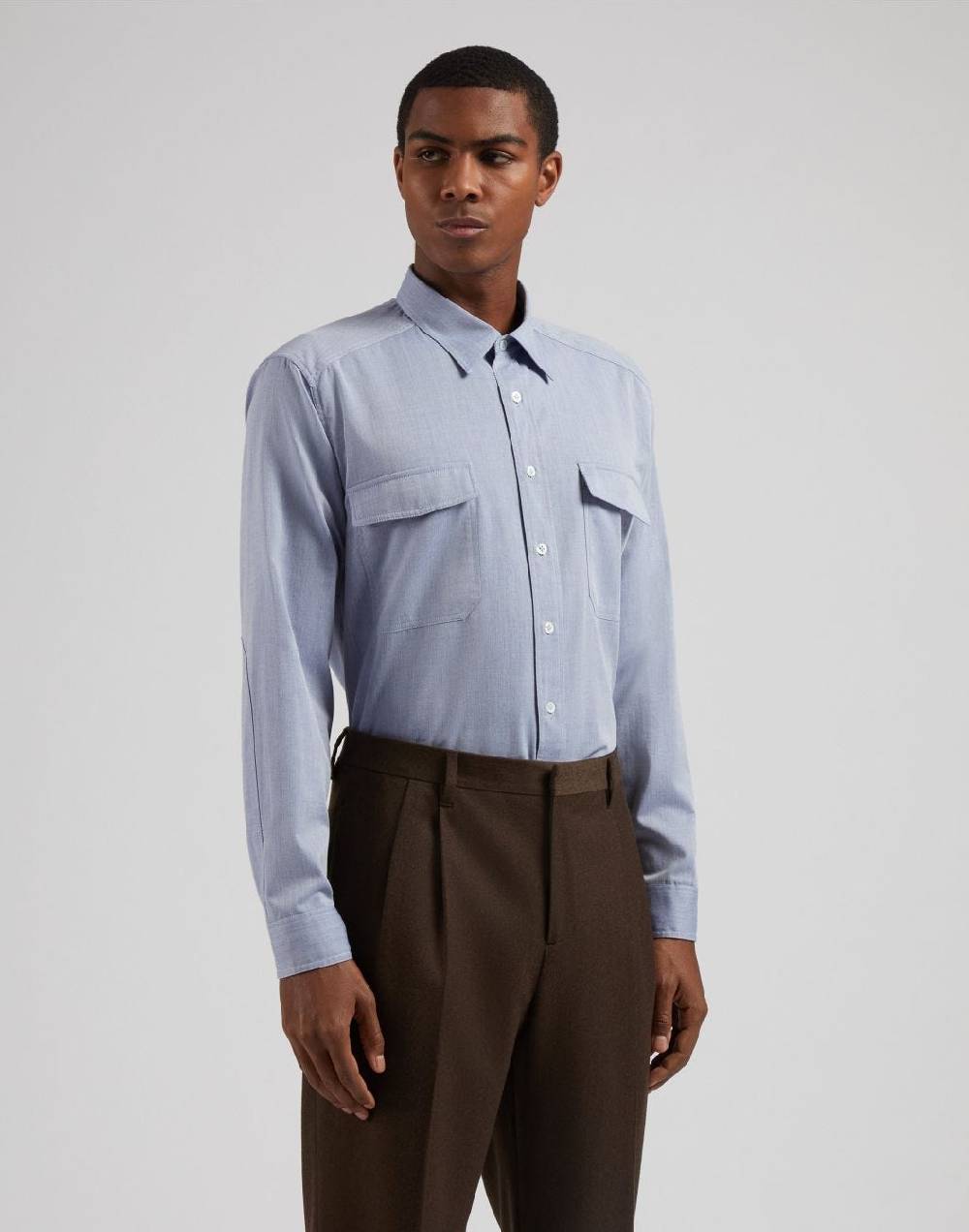 Lardini Camicia relaxed celeste in twill di cotone misto lana Moda