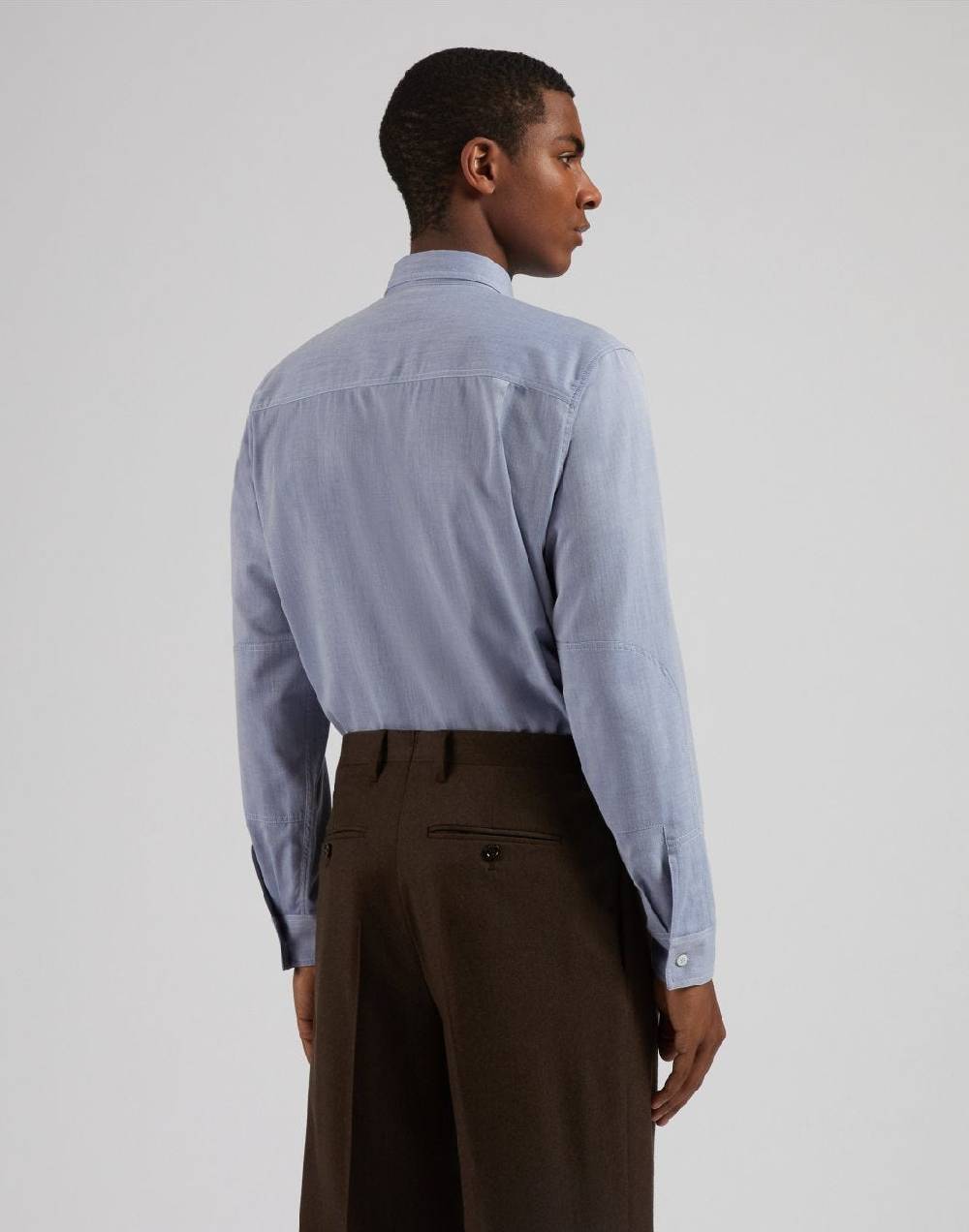 Lardini Camicia relaxed celeste in twill di cotone misto lana Moda