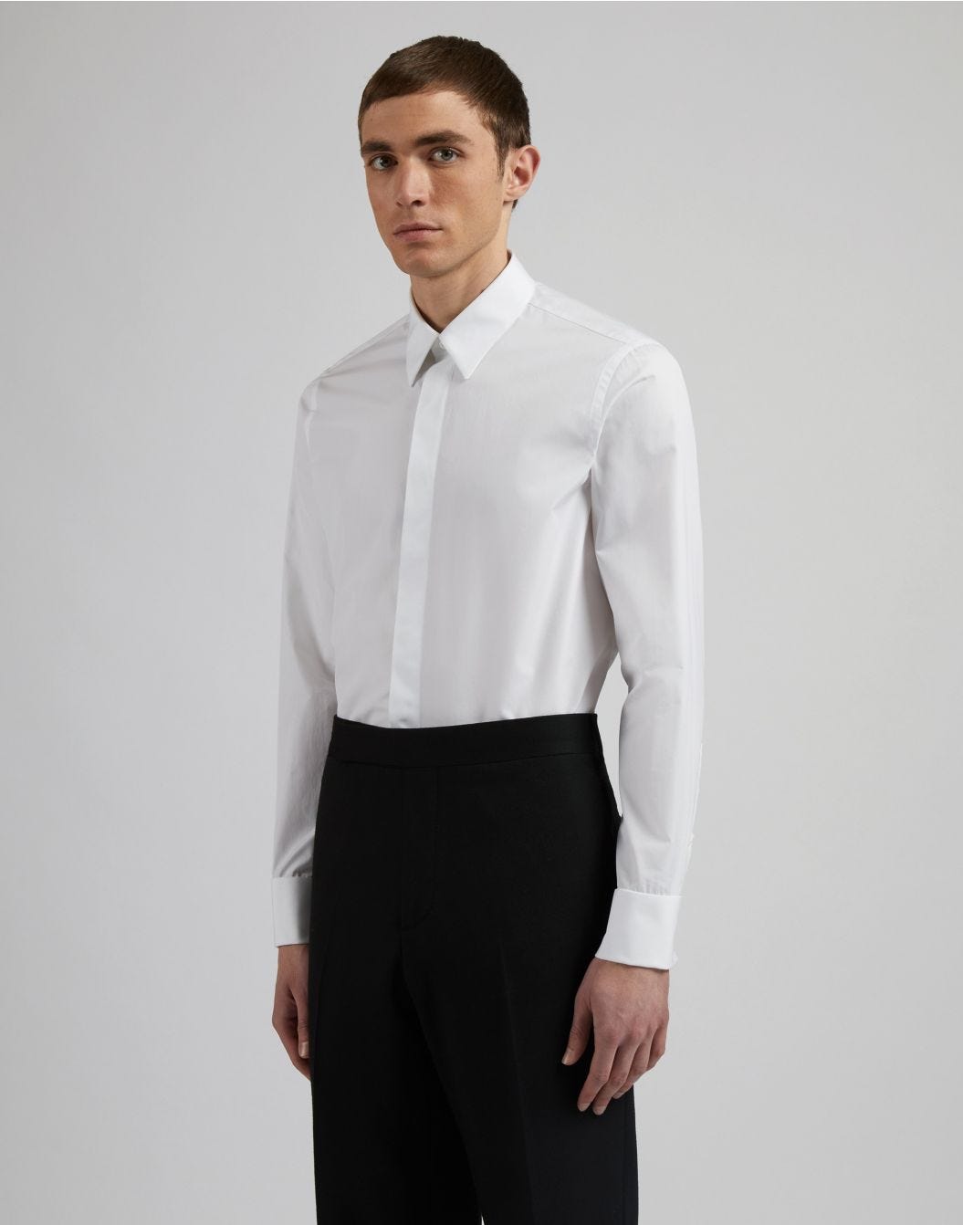 Lardini Camicia bianca in popeline di cotone con finta davanti Italy