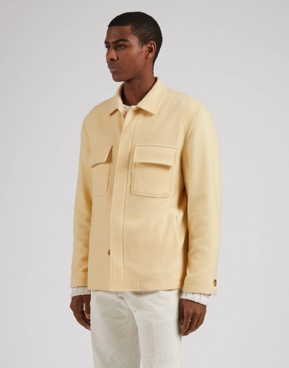 Lardini Giacca camicia gialla in panno lana e cashmere In Linea