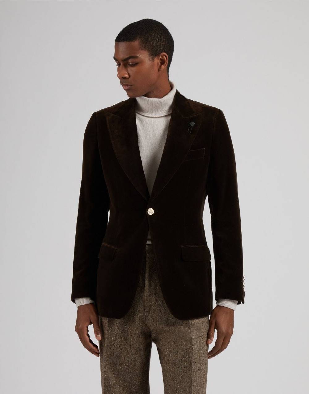 Lardini Giacca monopetto attitude in velluto liscio marrone Affare Del Giorno
