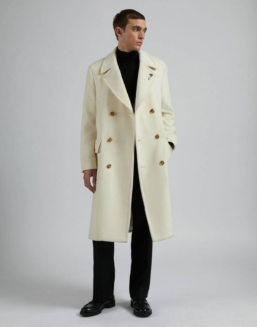 Lardini Cappotto doppiopetto panna in lana alpaca Online