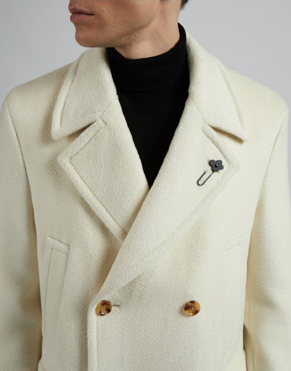 Lardini Cappotto doppiopetto panna in lana alpaca Online