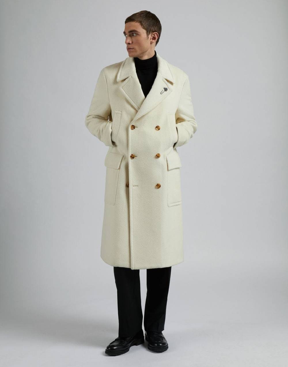 Lardini Cappotto doppiopetto panna in lana alpaca Online