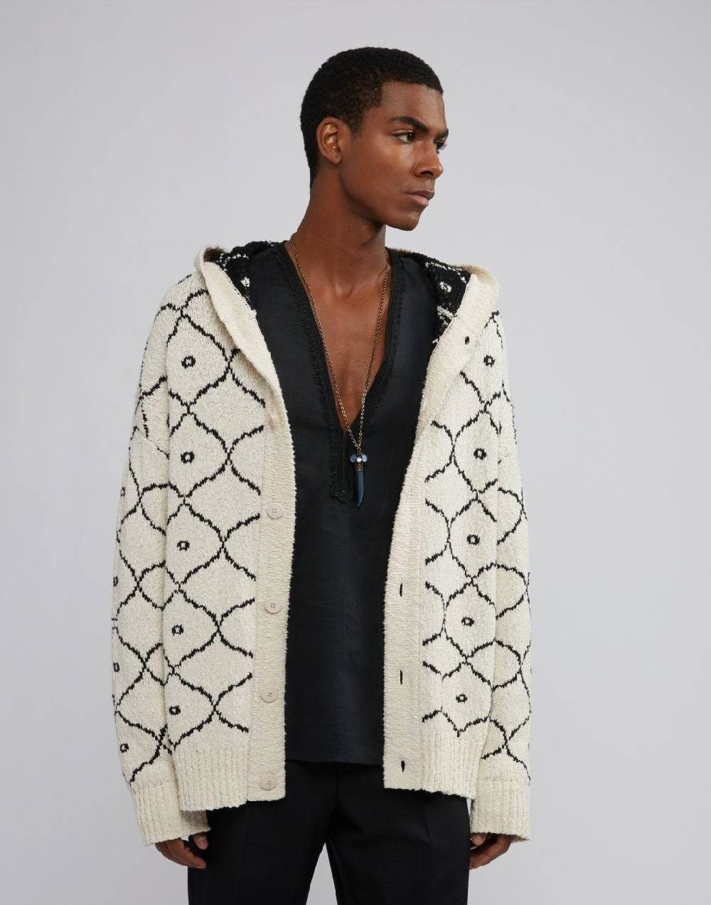Lardini Cardigan in maglia con bottoni e cappuccio In Vendita