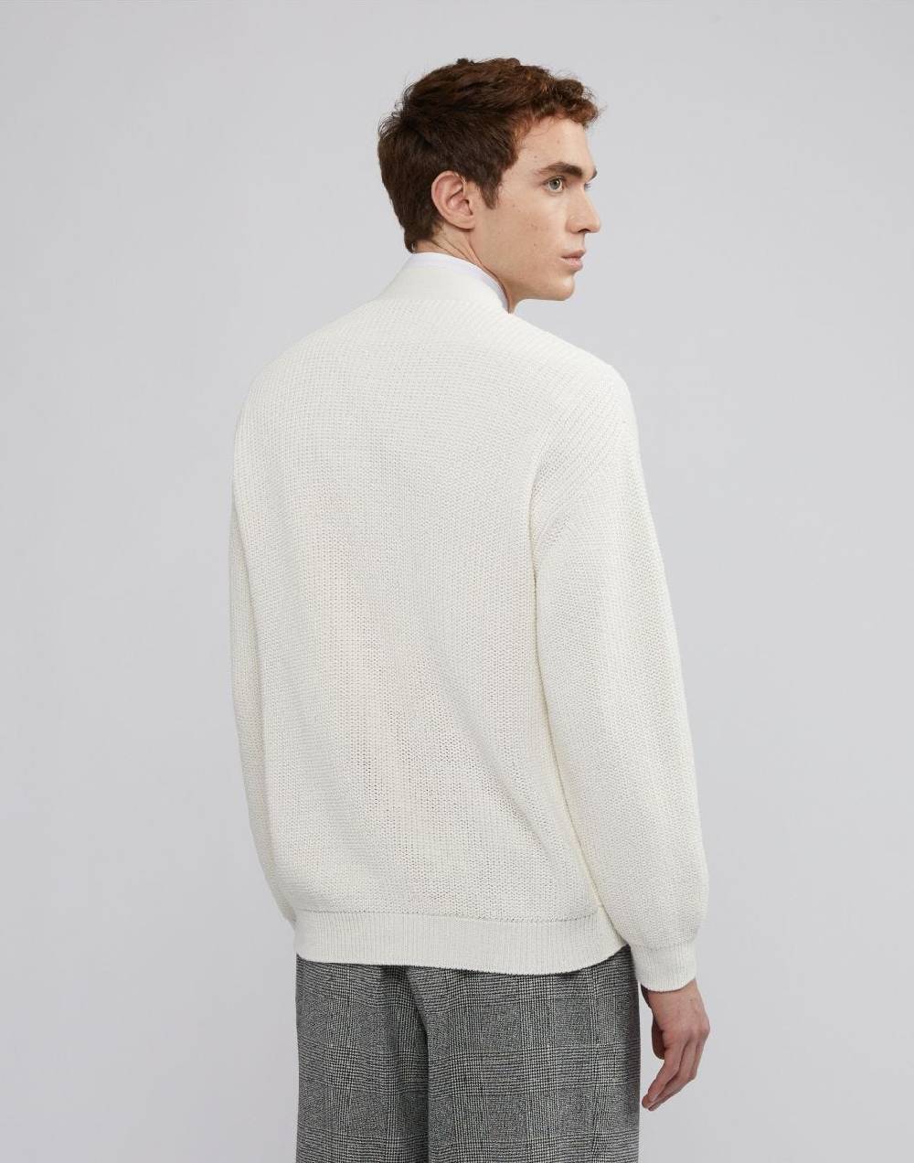 Lardini Cardigan bianco in cotone crêpe e lavorazione a coste Offerte