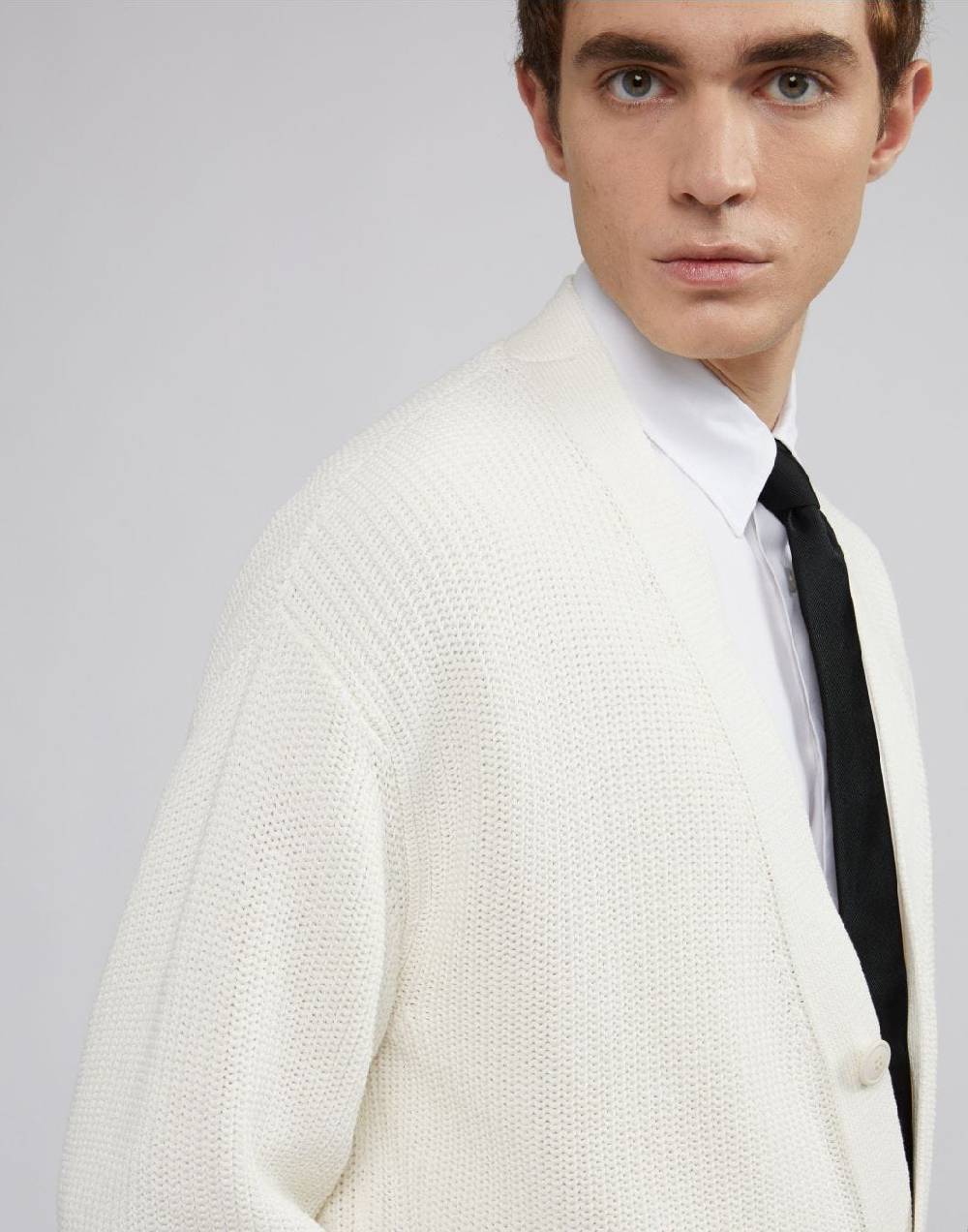 Lardini Cardigan bianco in cotone crêpe e lavorazione a coste Offerte