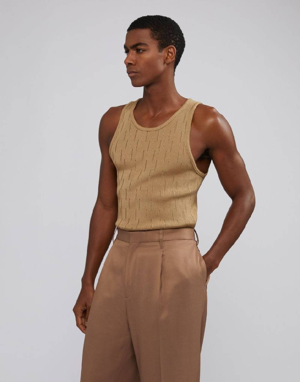 Lardini Canotta in maglia beige con costina Vendita Calda