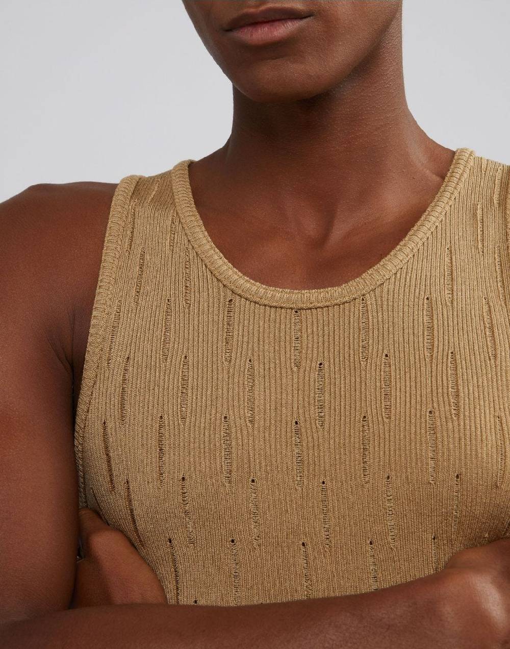 Lardini Canotta in maglia beige con costina Vendita Calda