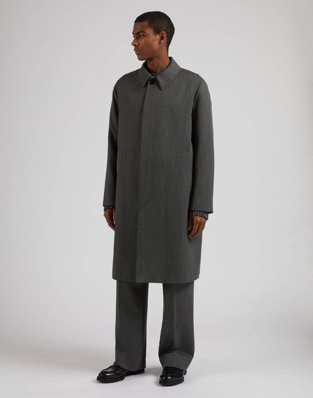 Lardini Cappotto monopetto grigio foderato con finta davanti Saldi Di Fabbrica