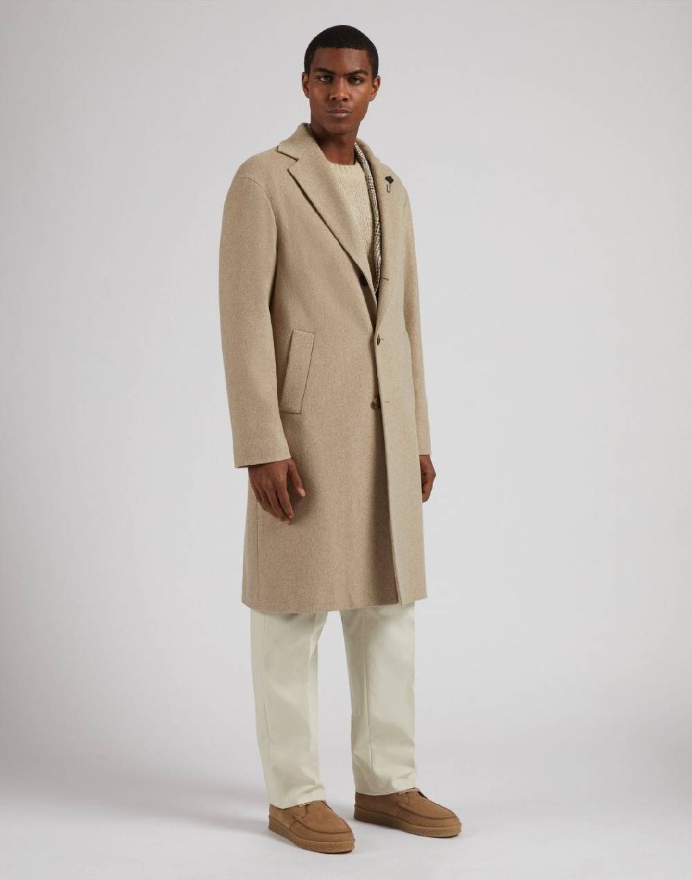 Lardini Cappotto monopetto beige in cashmere look beaver Vendite Flash