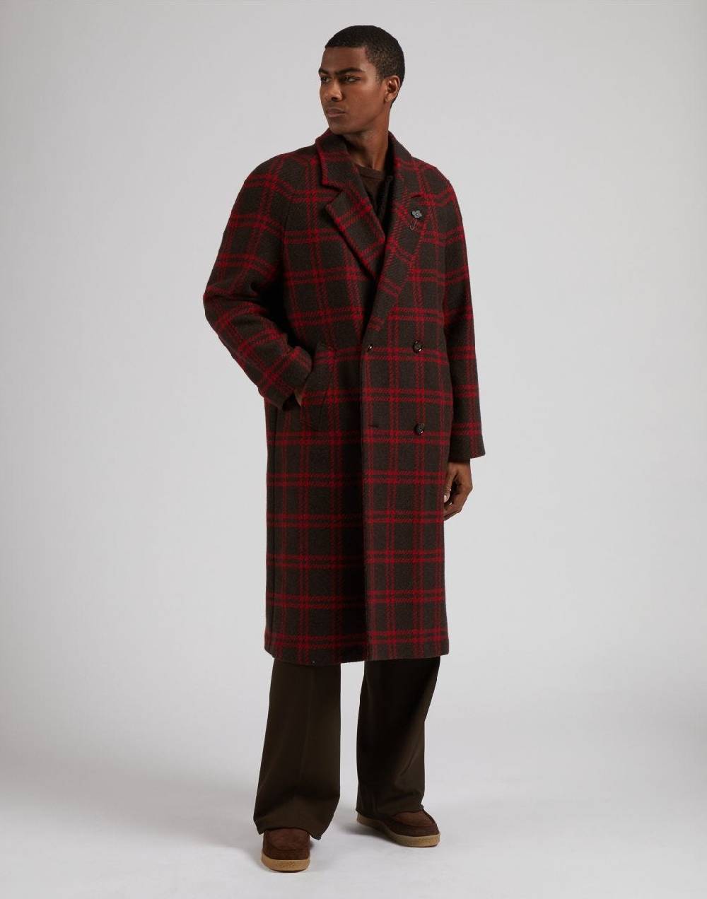 Lardini Cappotto doppiopetto maxi quadro in lana inglese shetland In Saldo