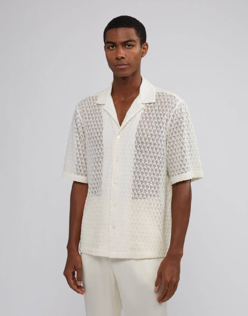 Lardini Camicia bianca in macramè con disegno geometrico Online