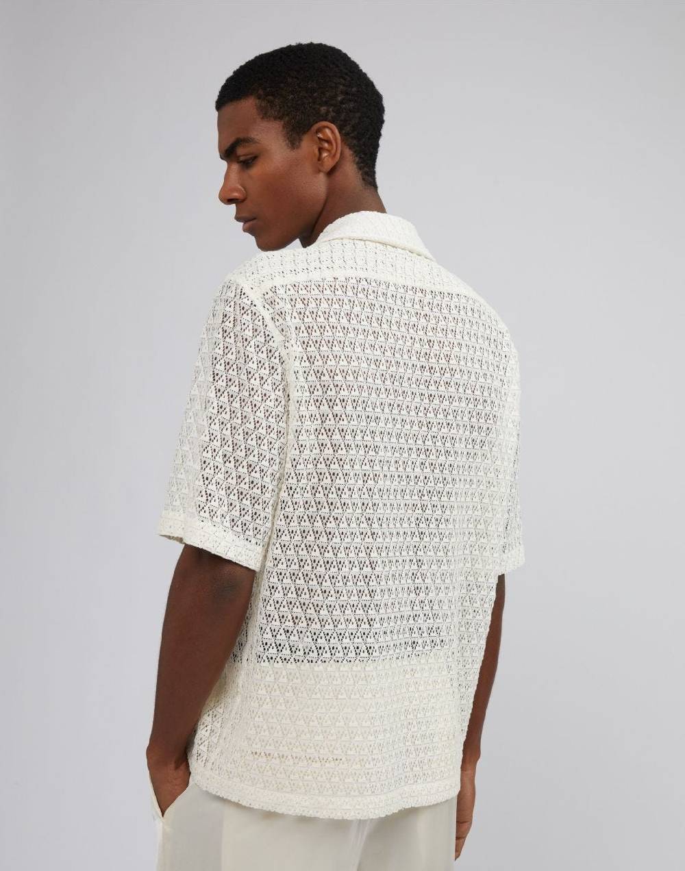 Lardini Camicia bianca in macramè con disegno geometrico Online
