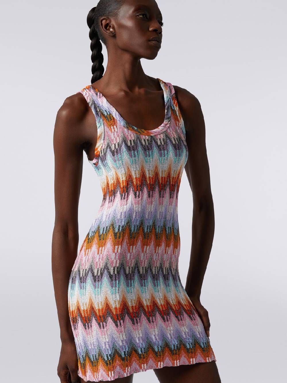 Missoni Mini-abito smanicato in viscosa zig zag con lurex In Vendita