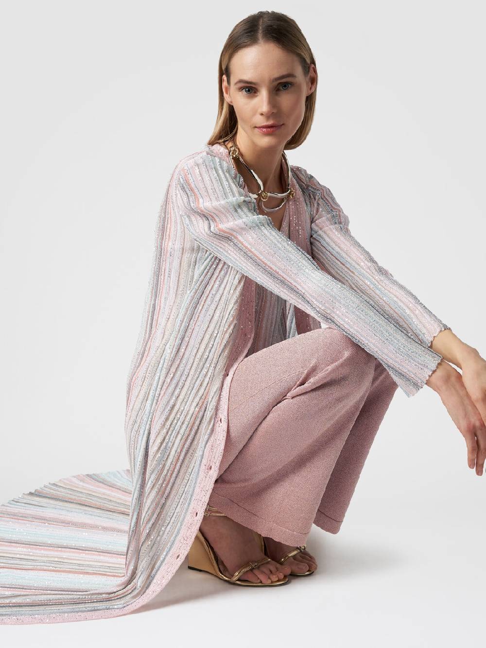 Missoni Cardigan lungo in maglia con righe verticali e paillettes Offerte