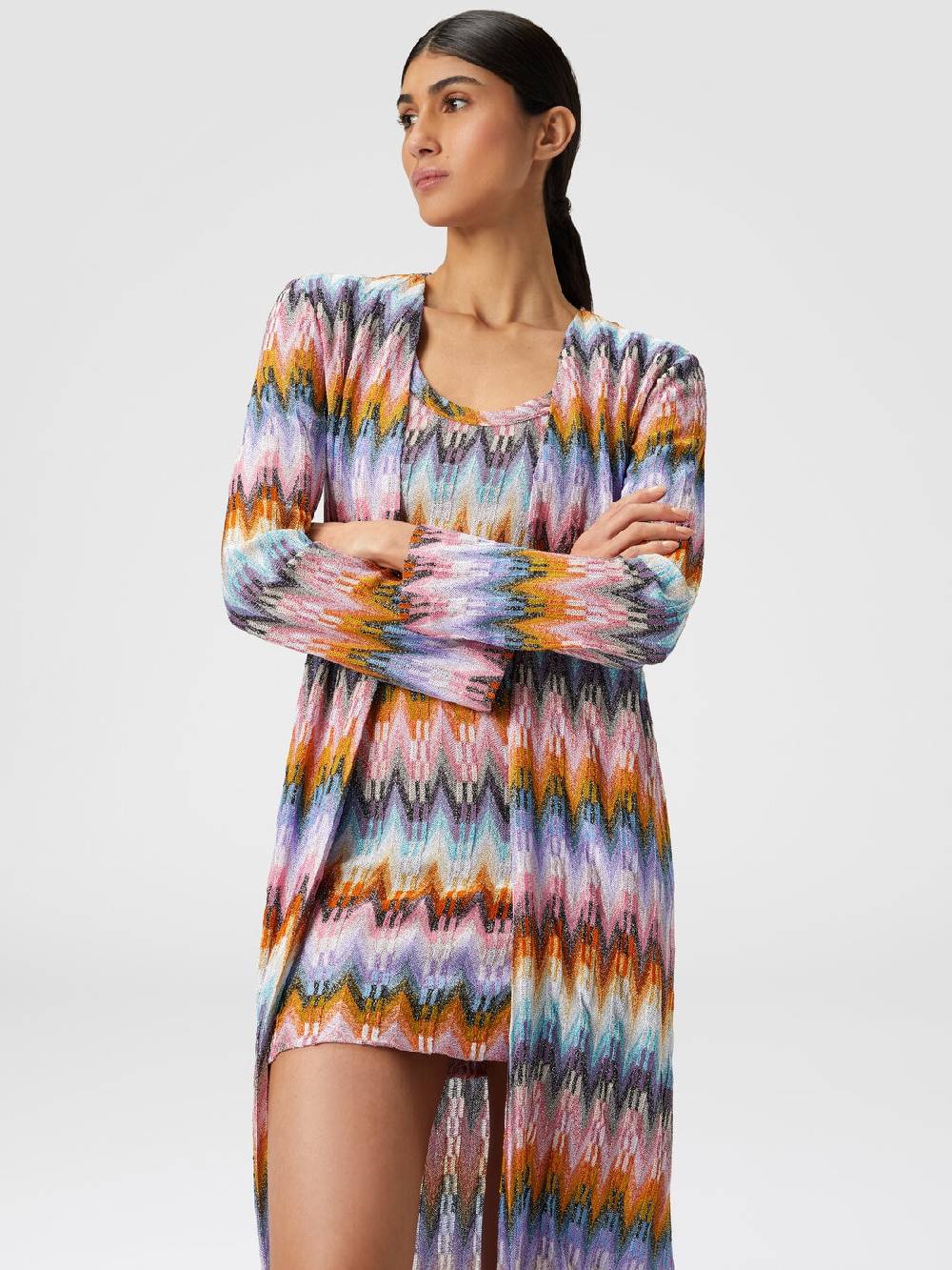 Missoni Cardigan lungo in maglia zig zag lamé Saldi Di Fabbrica