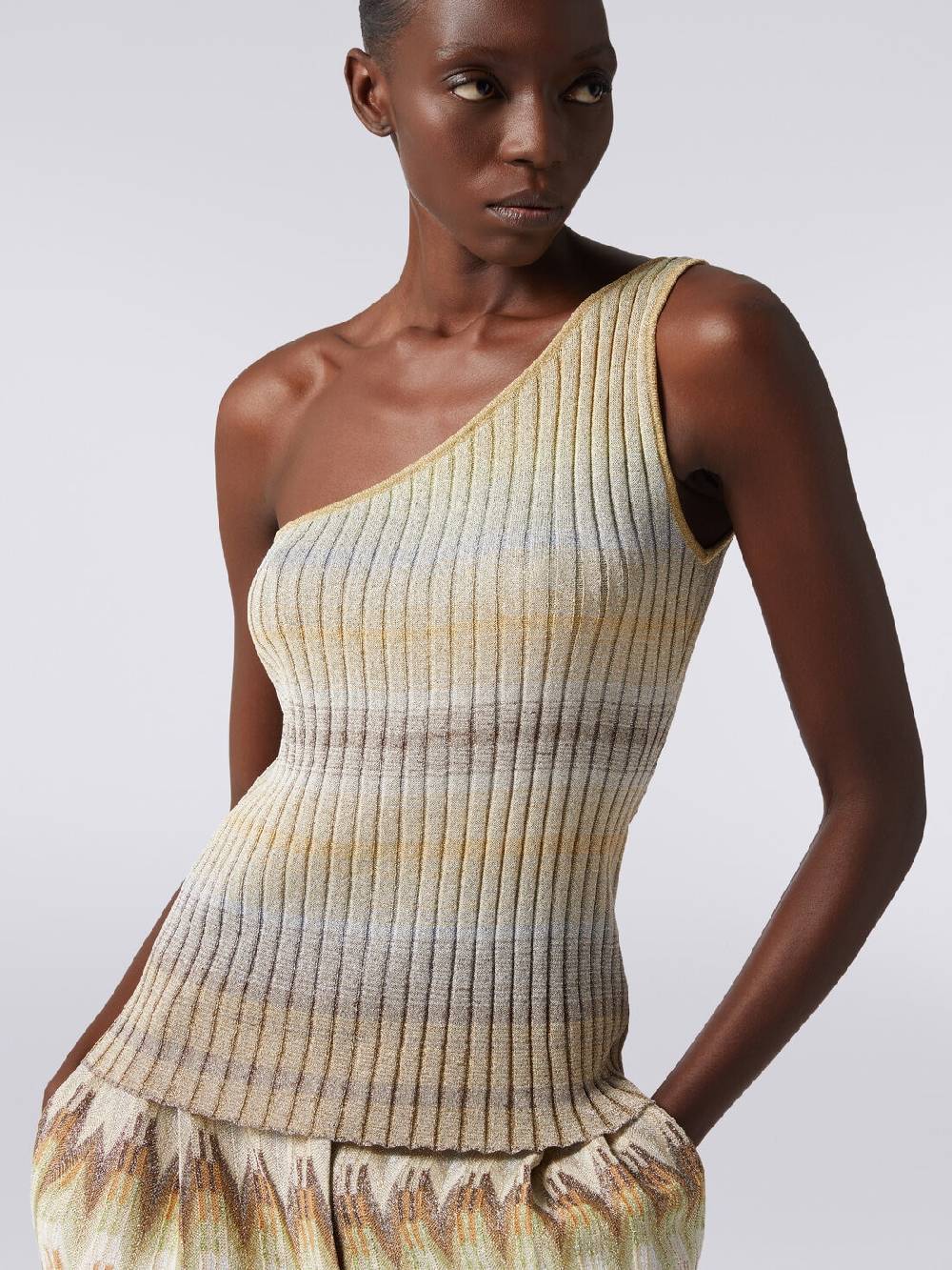 Missoni Top monospalla in viscosa lamé a costine Vendite Flash